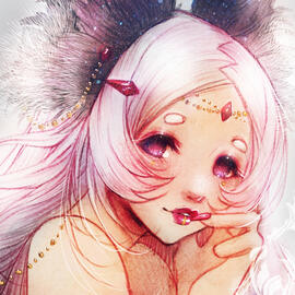 Sweet viera goddess - traditional watercolor and digital (2025)